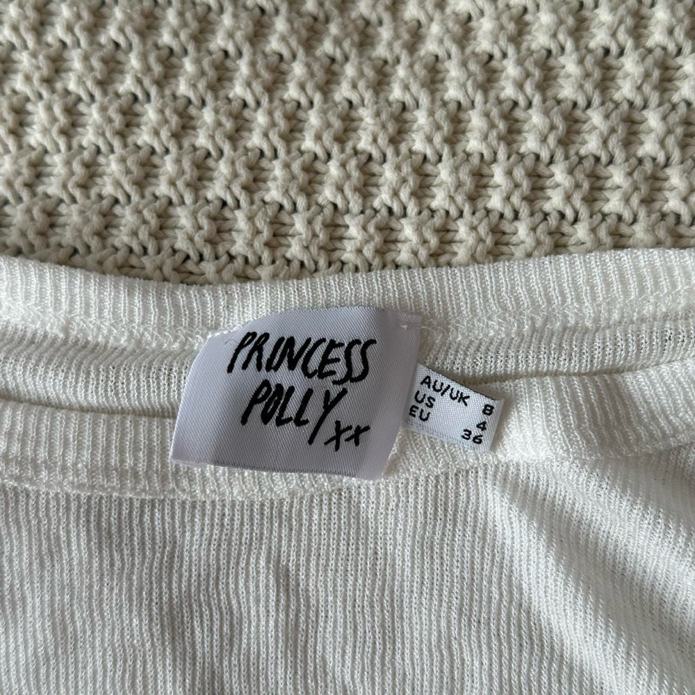Women's White Ruched Long Sleeve Top - Picture 4 of 4